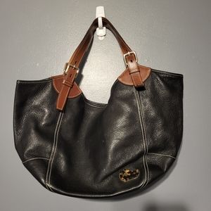 Dooney & Bourke Large Black Brown Leather Hobo Shoulder Purse
